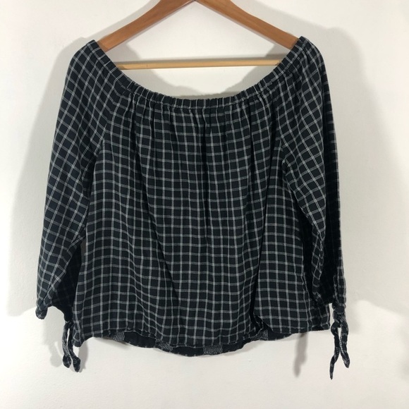 Madewell Black Window Pane Off The Shoulder Top M - Picture 3 of 6